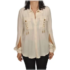 Elisabetta Franchi - Shirt with Gold Details Pockets - White - Shirt - Made in Italy - Luxury Exclusive Collection - Avvenice