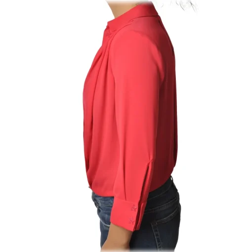 Elisabetta Franchi - Shirt with Wide V-Neckline - Red - Shirt - Made in Italy - Luxury Exclusive Collection - Avvenice^ Shirts