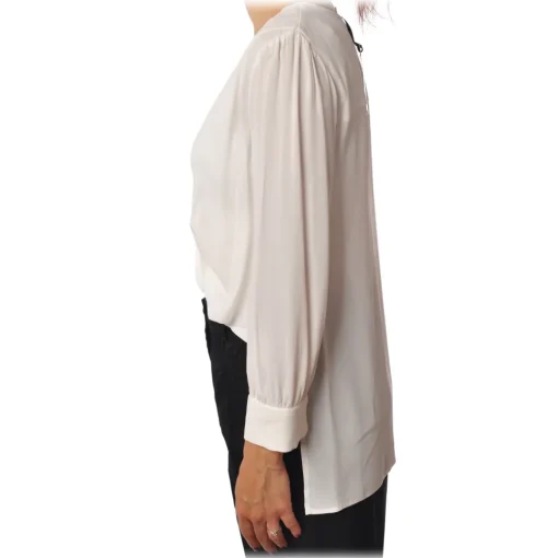 Elisabetta Franchi - Shirt with Crossed V-Neck - Ivory - Shirt - Made in Italy - Luxury Exclusive Collection - Avvenice^ Shirts