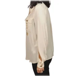 Elisabetta Franchi - Shirt with Gold Details Pockets - White - Shirt - Made in Italy - Luxury Exclusive Collection - Avvenice