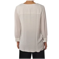 Elisabetta Franchi - Shirt with Crossed V-Neck - Ivory - Shirt - Made in Italy - Luxury Exclusive Collection - Avvenice^ Shirts