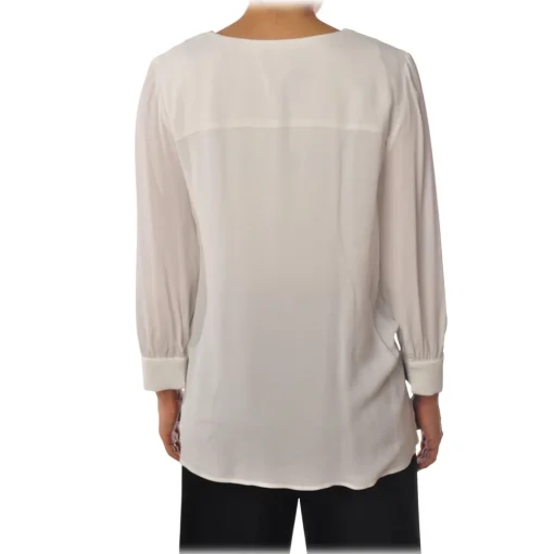 Elisabetta Franchi - Shirt with Crossed V-Neck - Ivory - Shirt - Made in Italy - Luxury Exclusive Collection - Avvenice^ Shirts