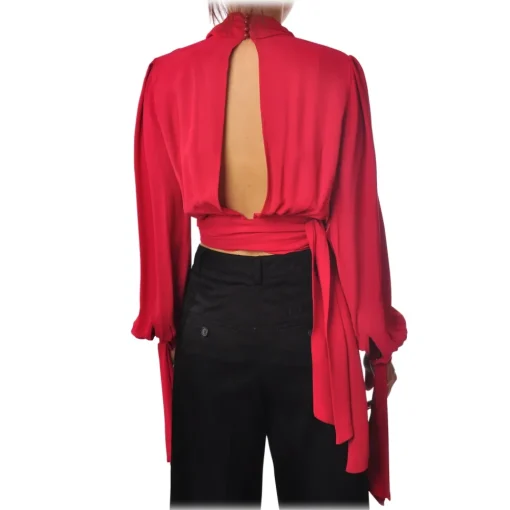 Elisabetta Franchi - Shirt with Sash Detail - Raspberry - Shirt - Made in Italy - Luxury Exclusive Collection - Avvenice