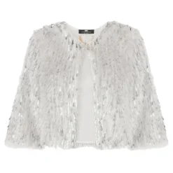 Elisabetta Franchi - Short Jacket with Fringes and Sequins - Silver - Jacket - Made in Italy - Luxury Exclusive Collection - Avvenice^ Jackets