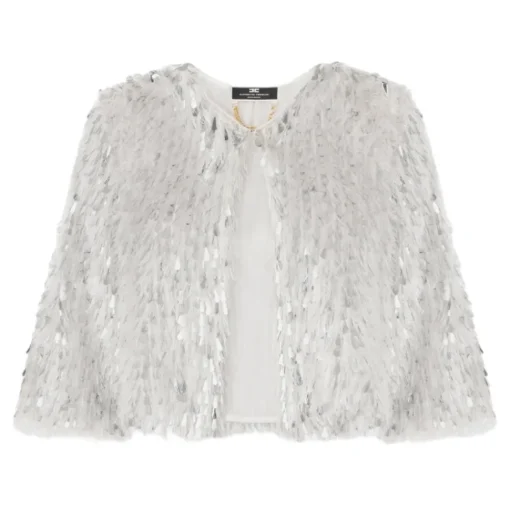 Elisabetta Franchi - Short Jacket with Fringes and Sequins - Silver - Jacket - Made in Italy - Luxury Exclusive Collection - Avvenice^ Jackets