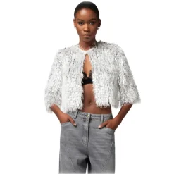 Elisabetta Franchi - Short Jacket with Fringes and Sequins - Silver - Jacket - Made in Italy - Luxury Exclusive Collection - Avvenice^ Jackets