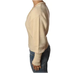 Elisabetta Franchi - Short Long Sleeve Sweater - Butter - Sweater - Made in Italy - Luxury Exclusive Collection - Avvenice^ Knitwears