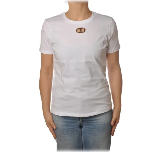 Elisabetta Franchi - Short Sleeve T-Shirt in Light Cotton - White - T-Shirt - Made in Italy - Luxury Exclusive Collection - Avvenice^ T-shirt