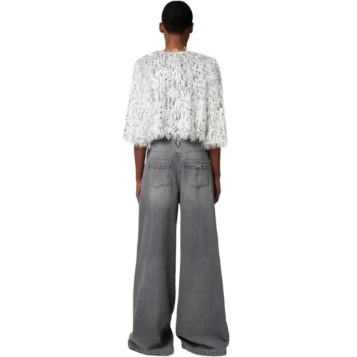 Elisabetta Franchi - Short Jacket with Fringes and Sequins - Silver - Jacket - Made in Italy - Luxury Exclusive Collection - Avvenice^ Jackets