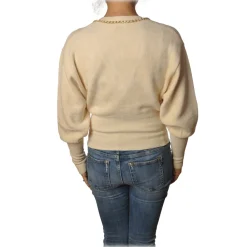 Elisabetta Franchi - Short Long Sleeve Sweater - Butter - Sweater - Made in Italy - Luxury Exclusive Collection - Avvenice^ Knitwears
