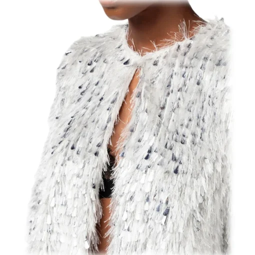 Elisabetta Franchi - Short Jacket with Fringes and Sequins - Silver - Jacket - Made in Italy - Luxury Exclusive Collection - Avvenice^ Jackets