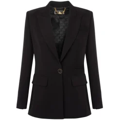 Elisabetta Franchi - Single-Breasted Screwed Jacket - Black - Jacket - Made in Italy - Luxury Exclusive Collection - Avvenice^ Jackets