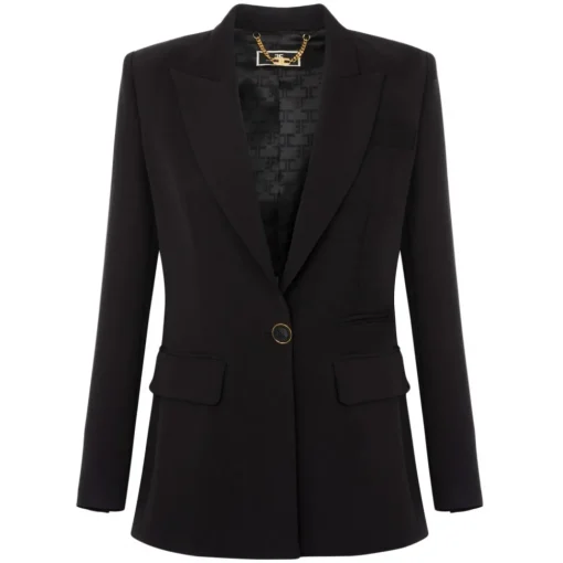 Elisabetta Franchi - Single-Breasted Screwed Jacket - Black - Jacket - Made in Italy - Luxury Exclusive Collection - Avvenice^ Jackets