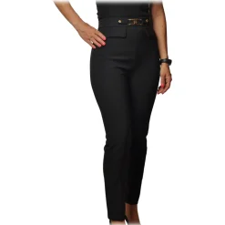 Elisabetta Franchi - Skinny Trousers with Metal Logo - Black - Trousers - Made in Italy - Luxury Exclusive Collection - Avvenice^ Trousers