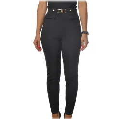 Elisabetta Franchi - Skinny Trousers with Metal Logo - Black - Trousers - Made in Italy - Luxury Exclusive Collection - Avvenice^ Trousers