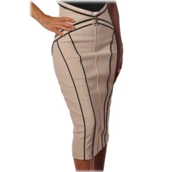 Elisabetta Franchi - Skirt with Contrasting Color Profiles - Vanilla - Skirt - Made in Italy - Luxury Exclusive Collection - Avvenice^ Skirts