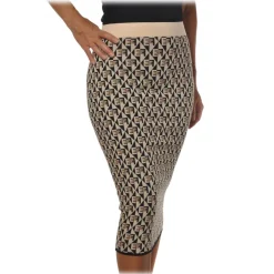 Elisabetta Franchi - Skirt in Two-Tone Logoed Pattern- Beige - Skirt - Made in Italy - Luxury Exclusive Collection - Avvenice^ Skirts