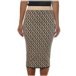 Elisabetta Franchi - Skirt in Two-Tone Logoed Pattern- Beige - Skirt - Made in Italy - Luxury Exclusive Collection - Avvenice^ Skirts