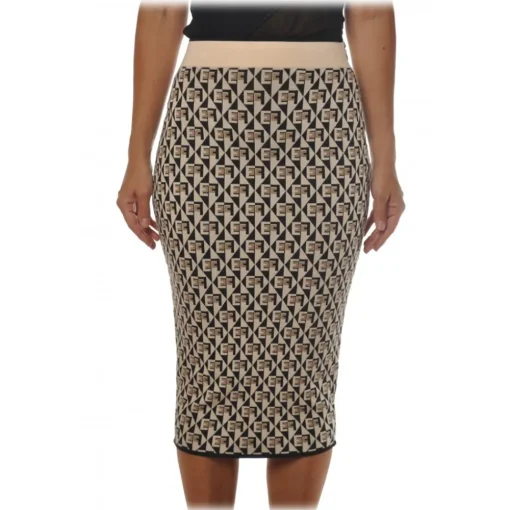 Elisabetta Franchi - Skirt in Two-Tone Logoed Pattern- Beige - Skirt - Made in Italy - Luxury Exclusive Collection - Avvenice^ Skirts