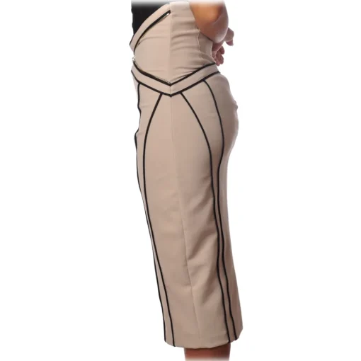 Elisabetta Franchi - Skirt with Contrasting Color Profiles - Vanilla - Skirt - Made in Italy - Luxury Exclusive Collection - Avvenice^ Skirts