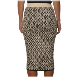 Elisabetta Franchi - Skirt in Two-Tone Logoed Pattern- Beige - Skirt - Made in Italy - Luxury Exclusive Collection - Avvenice^ Skirts