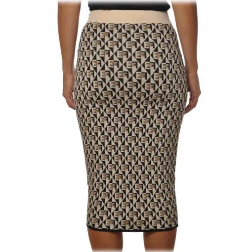 Elisabetta Franchi - Skirt in Two-Tone Logoed Pattern- Beige - Skirt - Made in Italy - Luxury Exclusive Collection - Avvenice^ Skirts