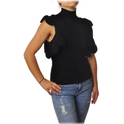 Elisabetta Franchi - Sleeveless Sweater with Scallop - Black - Pullover - Made in Italy - Luxury Exclusive Collection - Avvenice^ Knitwears
