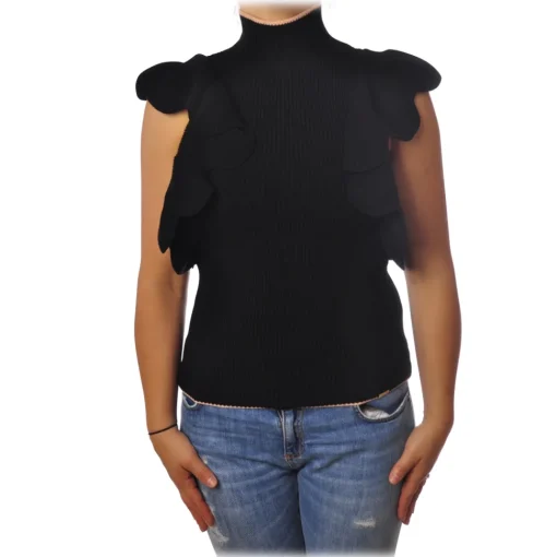Elisabetta Franchi - Sleeveless Sweater with Scallop - Black - Pullover - Made in Italy - Luxury Exclusive Collection - Avvenice^ Knitwears