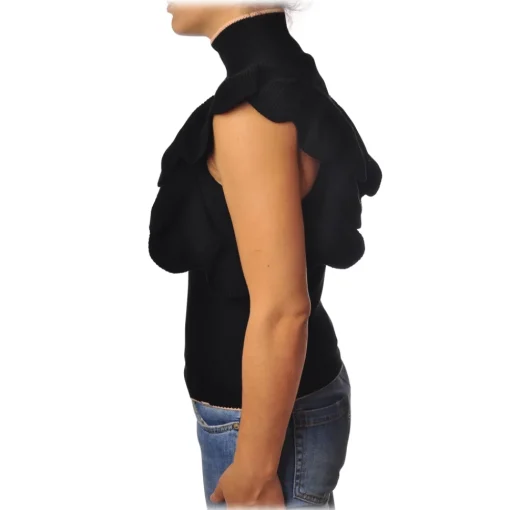 Elisabetta Franchi - Sleeveless Sweater with Scallop - Black - Pullover - Made in Italy - Luxury Exclusive Collection - Avvenice^ Knitwears