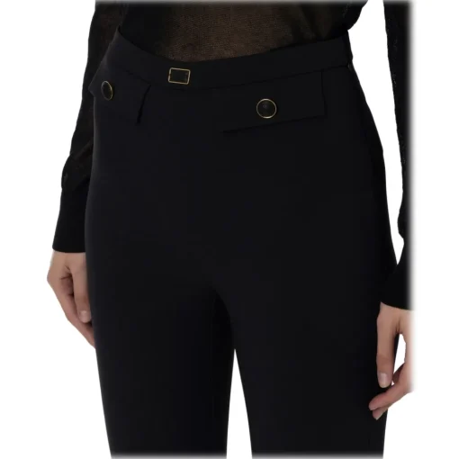 Elisabetta Franchi - Slim Trousers with Strap - Black - Trousers - Made in Italy - Luxury Exclusive Collection - Avvenice