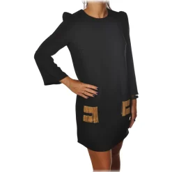 Elisabetta Franchi - Soft Sheath Dress with Puff Sleeves - Black - Dress - Made in Italy - Luxury Exclusive Collection - Avvenice^ Dresses