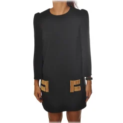 Elisabetta Franchi - Soft Sheath Dress with Puff Sleeves - Black - Dress - Made in Italy - Luxury Exclusive Collection - Avvenice^ Dresses