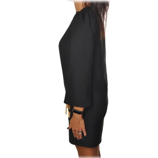 Elisabetta Franchi - Soft Sheath Dress with Puff Sleeves - Black - Dress - Made in Italy - Luxury Exclusive Collection - Avvenice^ Dresses
