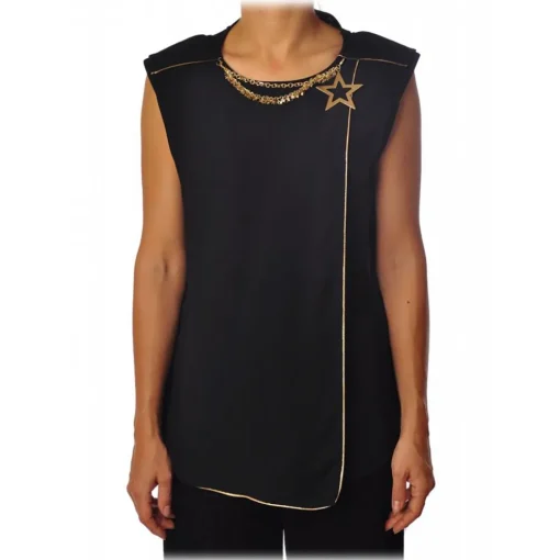 Elisabetta Franchi - Top with Star Necklace Detail - Black - Top - Made in Italy - Luxury Exclusive Collection - Avvenice^ Tops