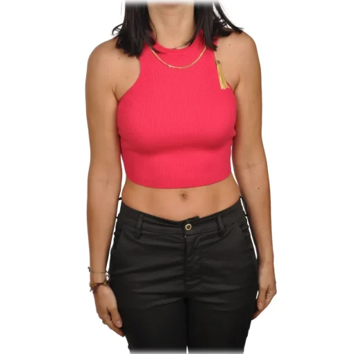 Elisabetta Franchi - Top with Gold Chain Detail - Fucsia - Top - Made in Italy - Luxury Exclusive Collection - Avvenice^ Tops