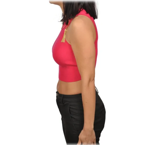 Elisabetta Franchi - Top with Gold Chain Detail - Fucsia - Top - Made in Italy - Luxury Exclusive Collection - Avvenice^ Tops