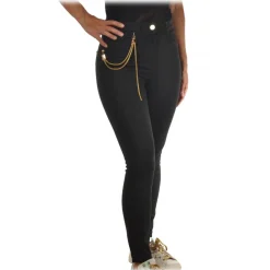 Elisabetta Franchi - Trousers with Gold-Colored Metal Chain - Black - Trousers - Made in Italy - Luxury Exclusive Collection - Avvenice