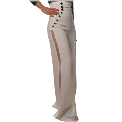 Elisabetta Franchi - Trousers with Visible Buttons - Ivory - Trousers - Made in Italy - Luxury Exclusive Collection - Avvenice^ Trousers