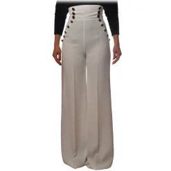 Elisabetta Franchi - Trousers with Visible Buttons - Ivory - Trousers - Made in Italy - Luxury Exclusive Collection - Avvenice^ Trousers