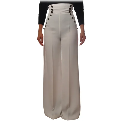 Elisabetta Franchi - Trousers with Visible Buttons - Ivory - Trousers - Made in Italy - Luxury Exclusive Collection - Avvenice^ Trousers