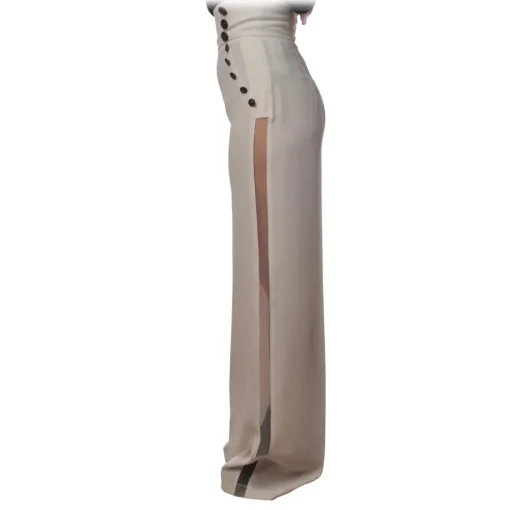 Elisabetta Franchi - Trousers with Visible Buttons - Ivory - Trousers - Made in Italy - Luxury Exclusive Collection - Avvenice^ Trousers