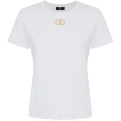 Elisabetta Franchi - T-Shirt with Metal Logo Application - White - T-Shirt - Made in Italy - Luxury Exclusive Collection - Avvenice