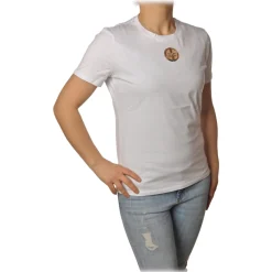 Elisabetta Franchi - T-Shirt with Perforated Metallic Logo - White - T-Shirt - Made in Italy - Luxury Exclusive Collection - Avvenice^ T-shirt