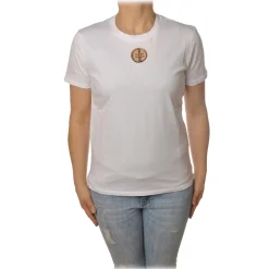 Elisabetta Franchi - T-Shirt with Perforated Metallic Logo - White - T-Shirt - Made in Italy - Luxury Exclusive Collection - Avvenice^ T-shirt