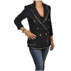 Elisabetta Franchi - Tweed Double-Breasted Blazer - Black - Jacket - Made in Italy - Luxury Exclusive Collection - Avvenice^ Jackets