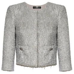 Elisabetta Franchi - Tweed Lurex Cropped Jacket - Silver - Jacket - Made in Italy - Luxury Exclusive Collection - Avvenice^ Jackets
