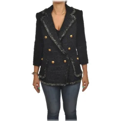 Elisabetta Franchi - Tweed Double-Breasted Blazer - Black - Jacket - Made in Italy - Luxury Exclusive Collection - Avvenice^ Jackets