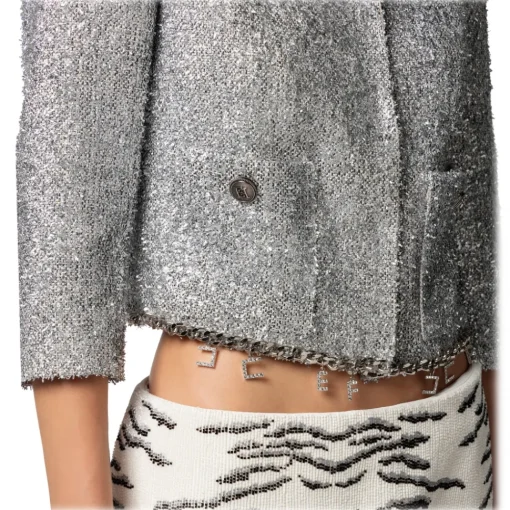 Elisabetta Franchi - Tweed Lurex Cropped Jacket - Silver - Jacket - Made in Italy - Luxury Exclusive Collection - Avvenice^ Jackets