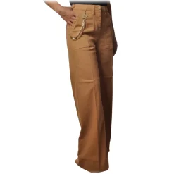 Elisabetta Franchi - Wide Leg Trousers with Chain - Camel - Trousers - Made in Italy - Luxury Exclusive Collection - Avvenice^ Trousers