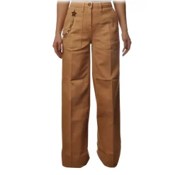 Elisabetta Franchi - Wide Leg Trousers with Chain - Camel - Trousers - Made in Italy - Luxury Exclusive Collection - Avvenice^ Trousers
